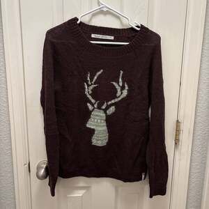 Woolrich Women's Maroon Deer Graphic Pullover Sweater - Cozy & Stylish, Size S/P